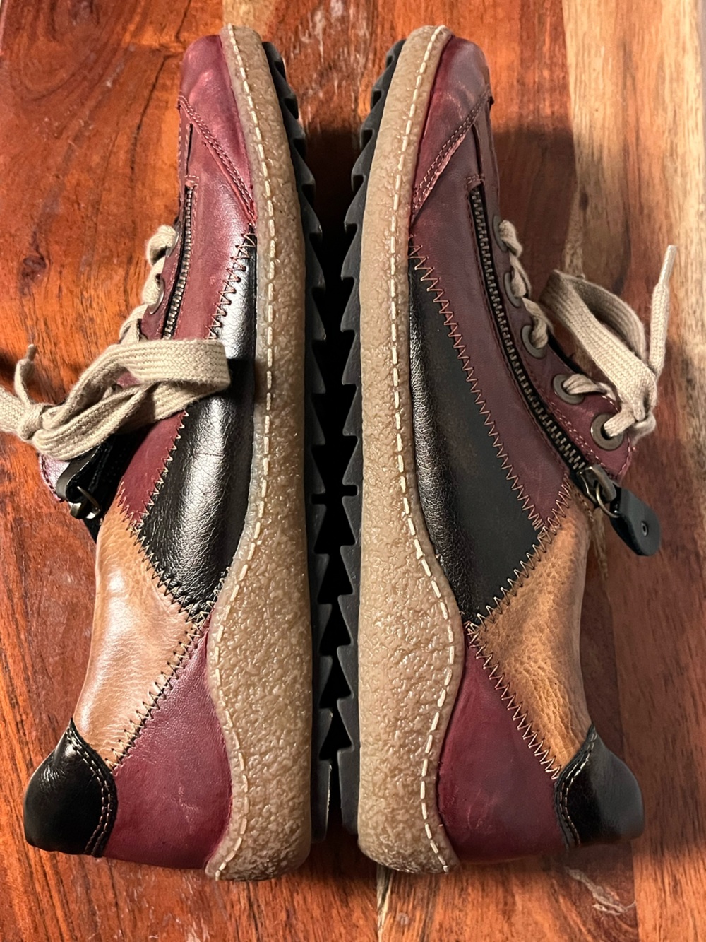 Remonte Leather Lace-Up Sneakers in Burgundy, Black & Brown, Side Zipper